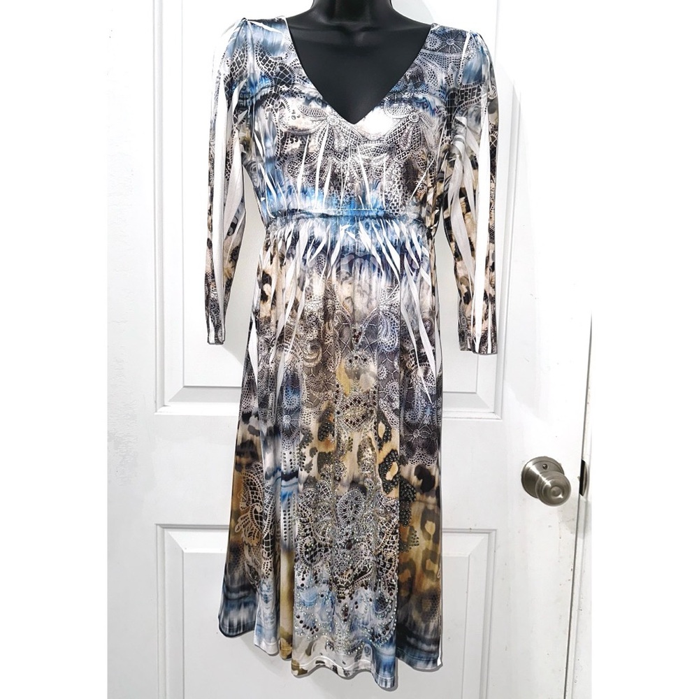 R. Rouge Blue & Brown rhinestone dress